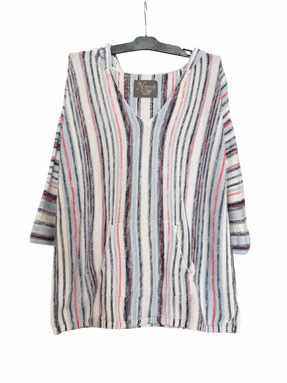 NATURAL LIFE Striped Hoodie Tunic - White, Navy & Pink